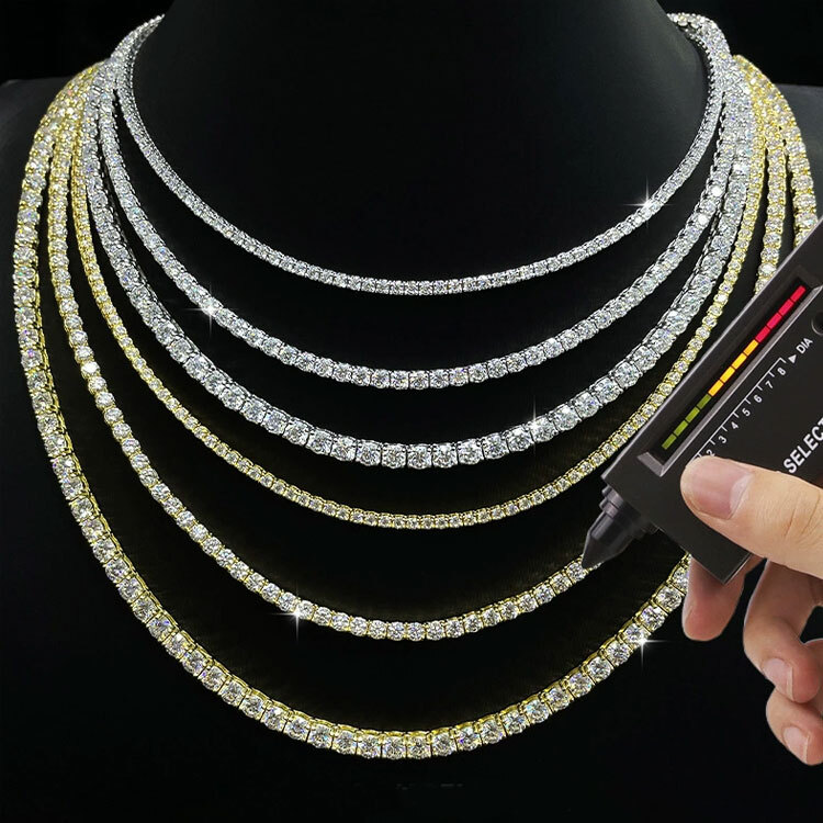 MON01 Custom Engraved Moissanite Tennis Necklace Men OEM ODM 925 Silver Iced Out Moissanite Chain Necklace Hip Hop Jewelry