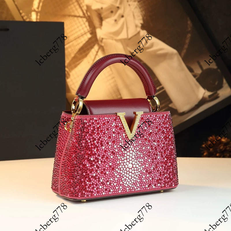 designer High end Cross border Trade Rhinestone Handbag for Women Autumn Winter New Fashion Genuine Leather Bucket Crossbody Small Bag