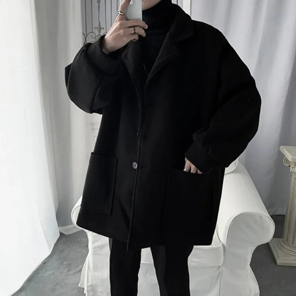 Winter Mens Solid Color LongSleeved Woolen Jacket French Retro Fashion Trendy High Street Casual Loose Simple Mens Top 260920