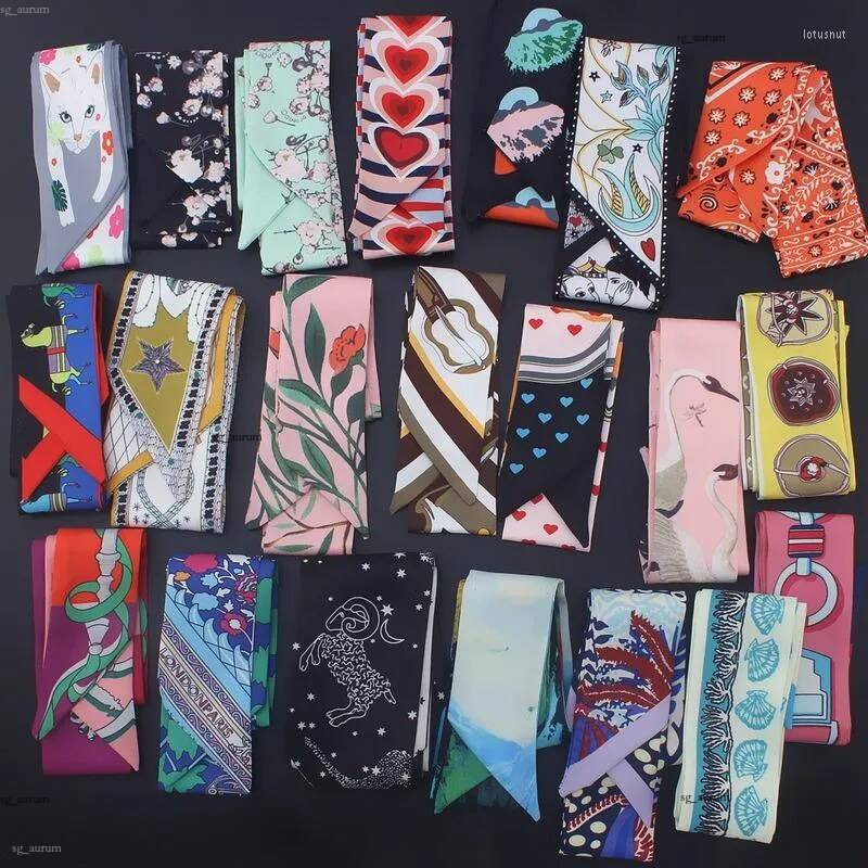 Foulards Foulard de soie de luxe étroit long Joker Twil foulard décorer 100 5cm sac bandage chapeaux coiffe femme accessoires 39 couleur
