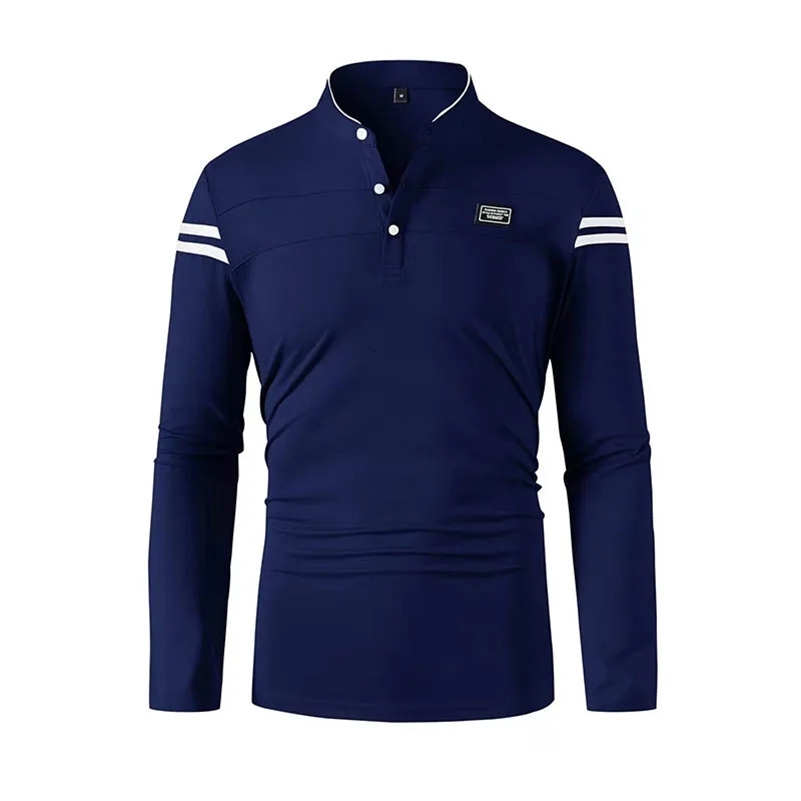 Men's Casual Fashion Solid Color Long Sleeve Polo Shirt Stand up Collar Versatile Comfortable Top for Various Ocns260918ww