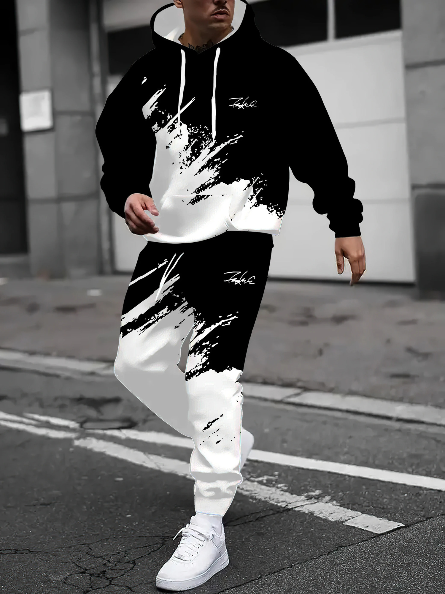 The men's set for Spring and Autumn 2025 features street fashion casual comfort and soft 3D gradient pattern printing 260920