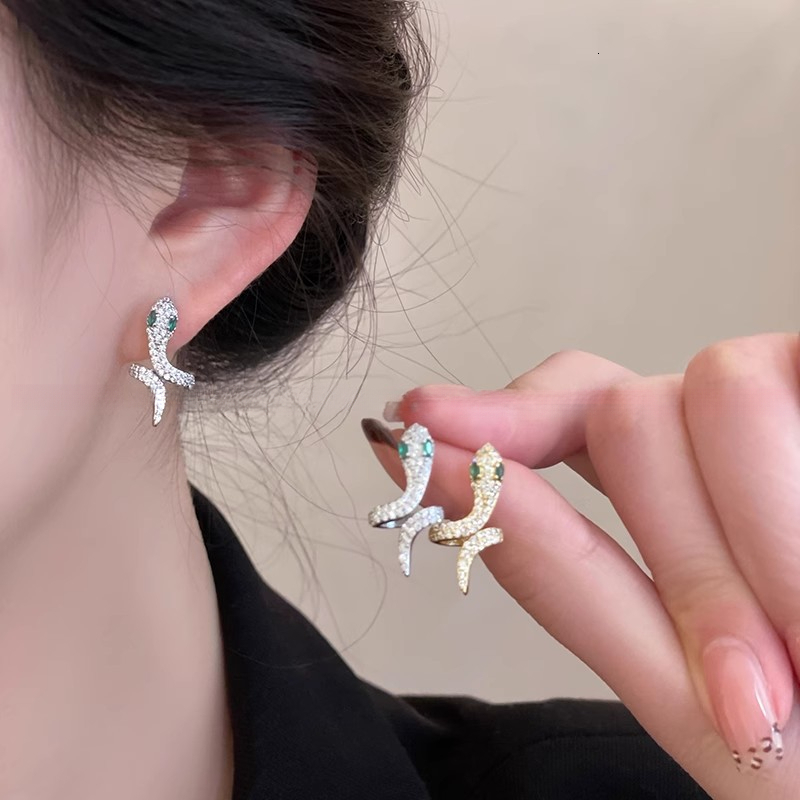 Year Snake-Shaped Zircon For Women New Niche Design Zodiac Earrings Versatile Autumn And Winter Ear Accessories