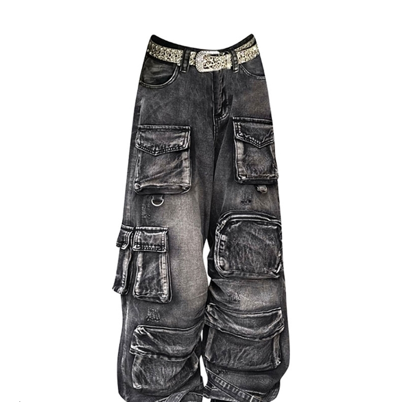 2025 Autumn Winter Women's Denim Cargo Pants Harajuku Y2K Japanese Baggy Grunge Jeans Wide Fit Men Punk Goblin Core y260915