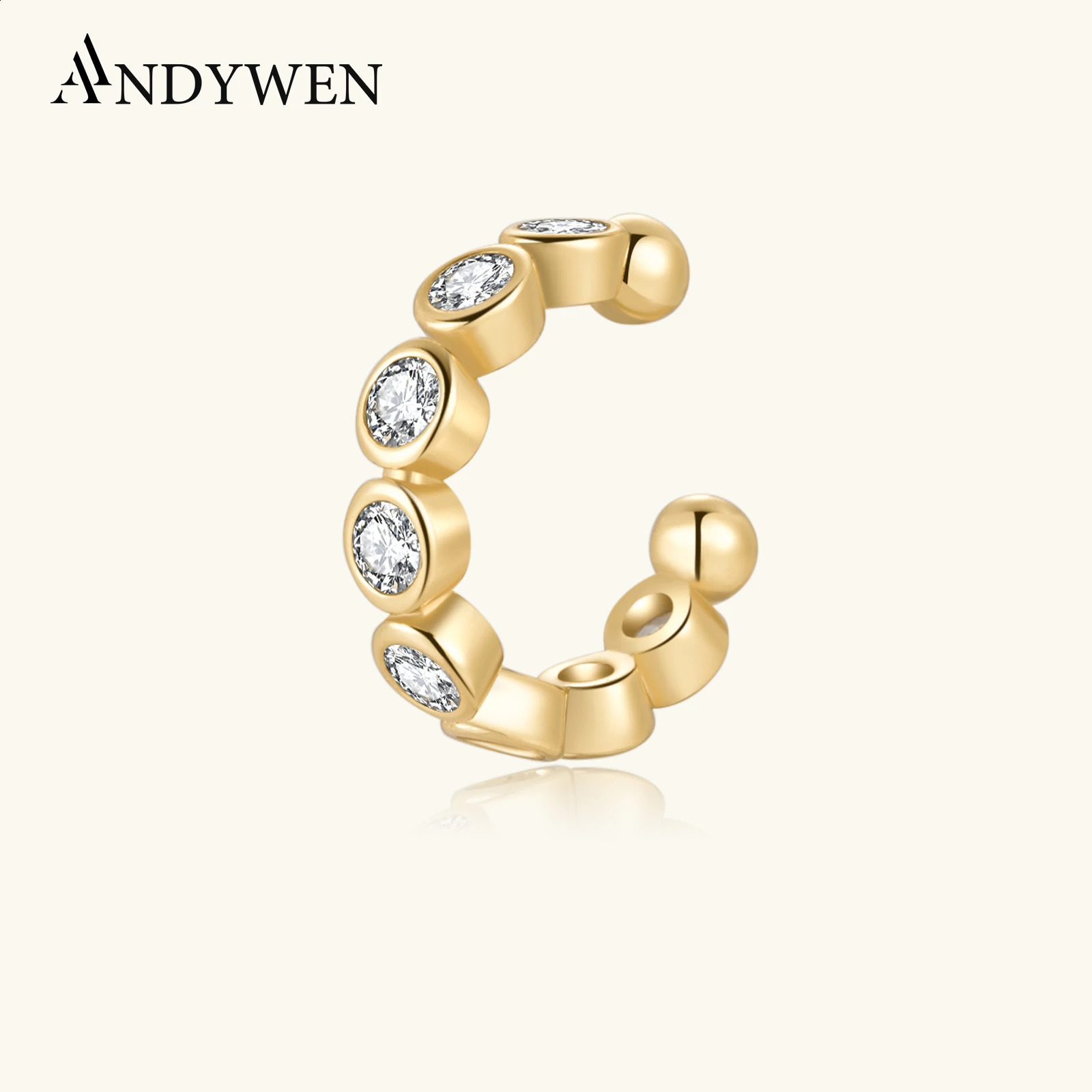 ANDYWEN 925 Sterling Silver Clear CZ Rock Punk Non Cuff Earring Piercing Clips Earcuff Rock Punk Crystal Fine Jewels 260920