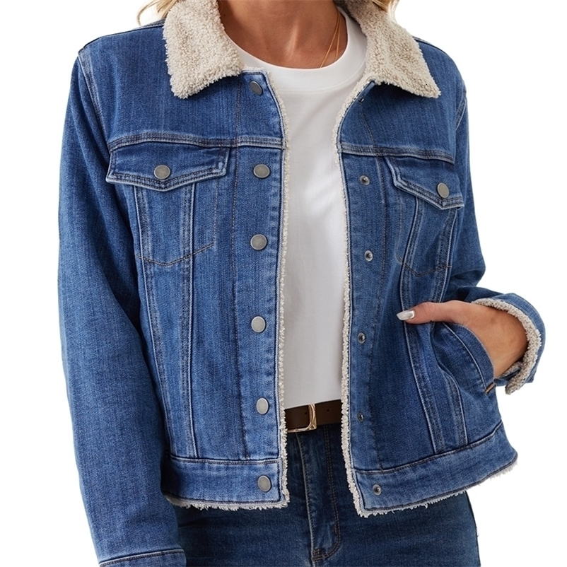 TACVASEN Women's Sherpa Lined Denim Jacket Winter Warm Fleece Trucker Coat Classic Button Down Outerwear with Multi-Pockets 260918