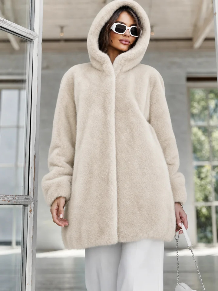 Winter 2026 Womens Hooded Faux Mink Fur Coat Thick Warm Outerwear Fluffy EcoFriendly Jacket for Cold Weather 260920