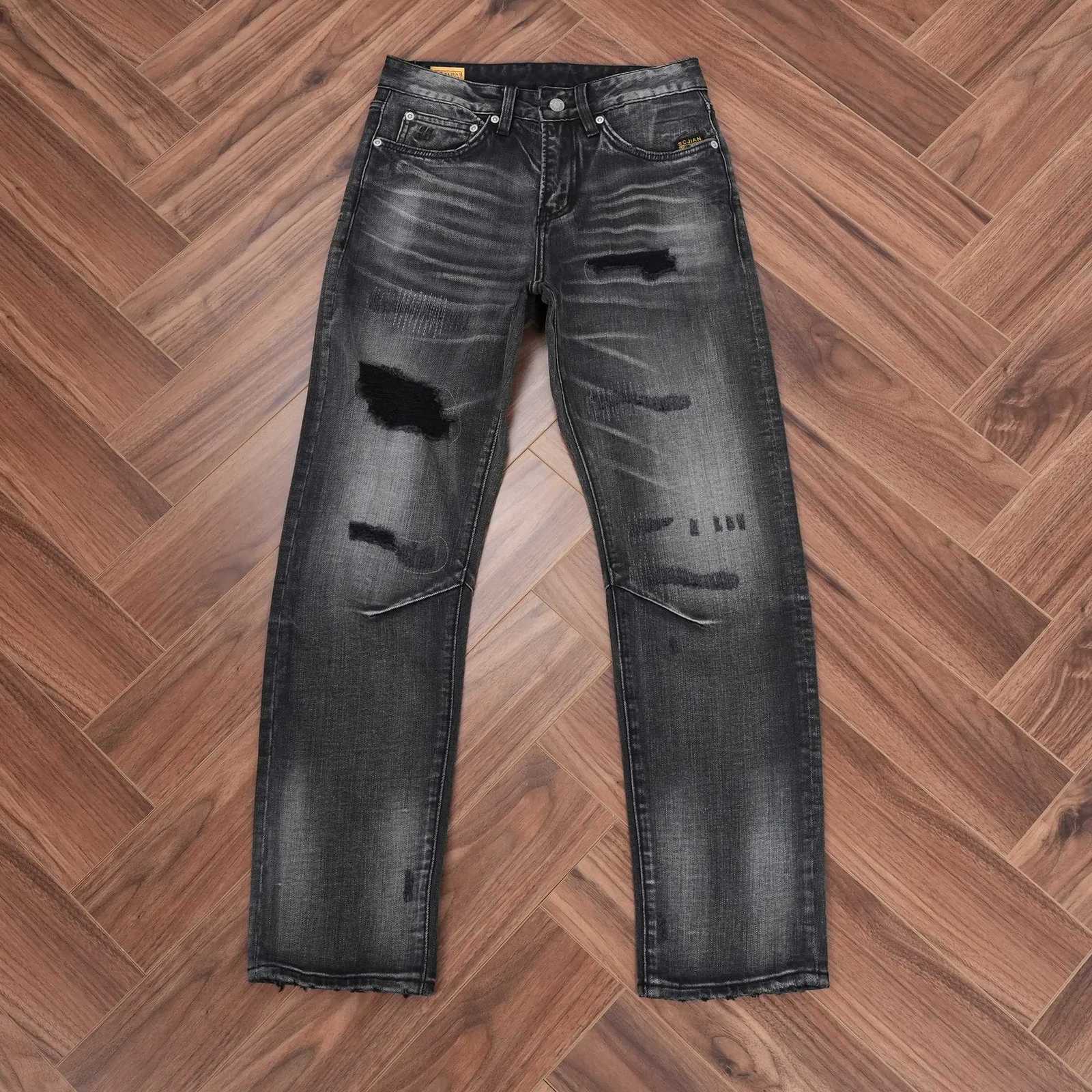 Men's Jeans Spring Washed BlackGray Denim Jeans for Men Ripped Hole Distressed Design Regular Straight Leg Comfortable Trendy Casual Pants X260