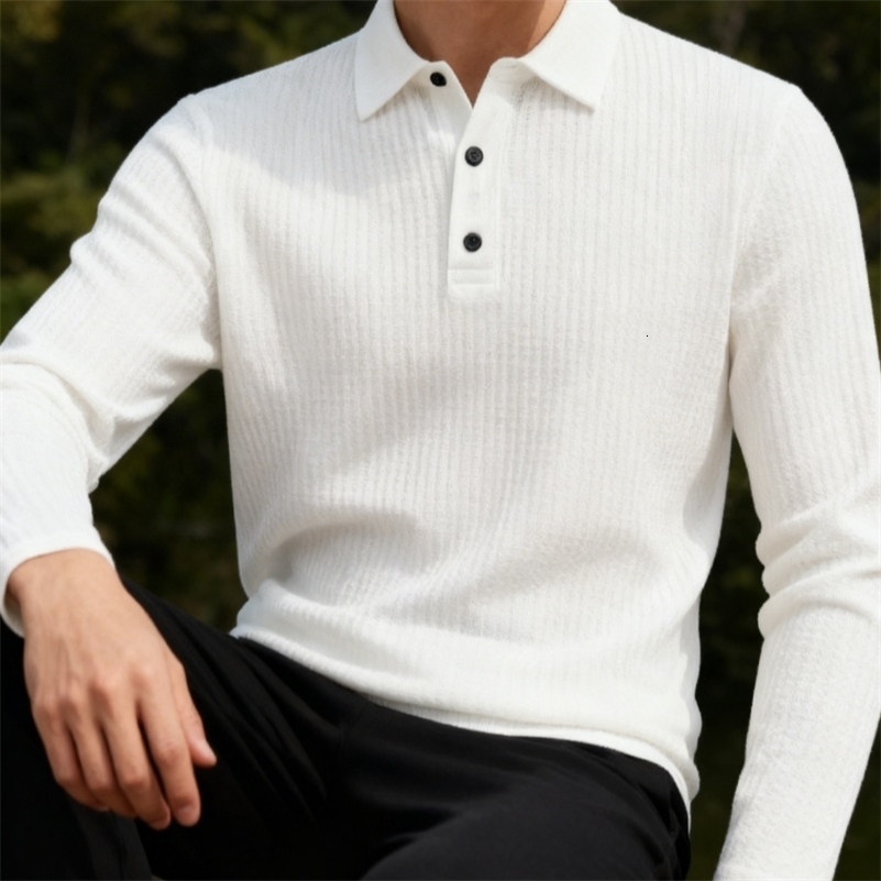 Men's Business Casual Long Sleeved Solid Color Polo Shirt Summer Fashionable Breathable Comfortable Versatile Top T-shirt260918ww