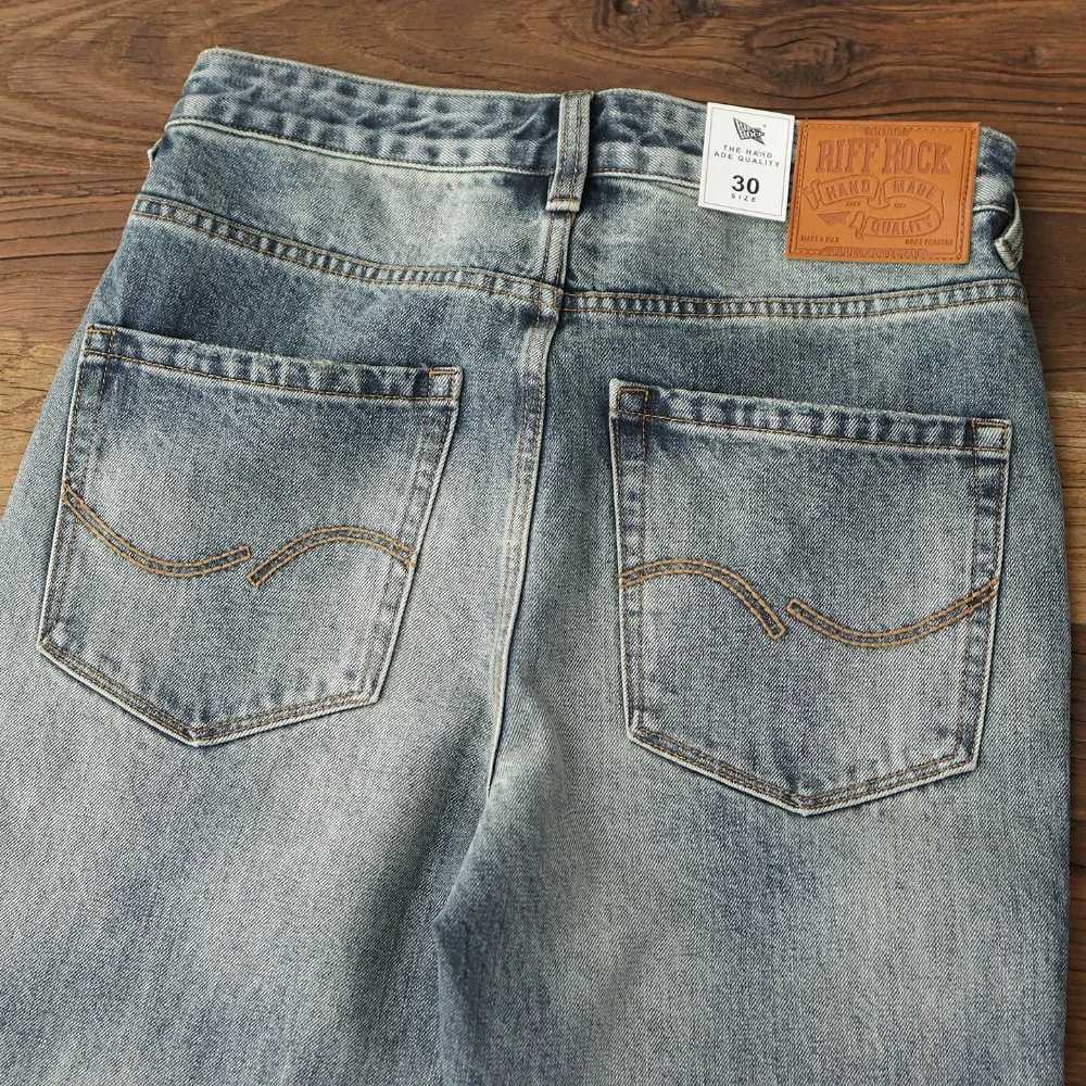 Jeans da uomo Jeans in cotone 100% da uomo lavaggio pesante retrò americano e vecchi pantaloni dritti casual di colore chiaro X260919