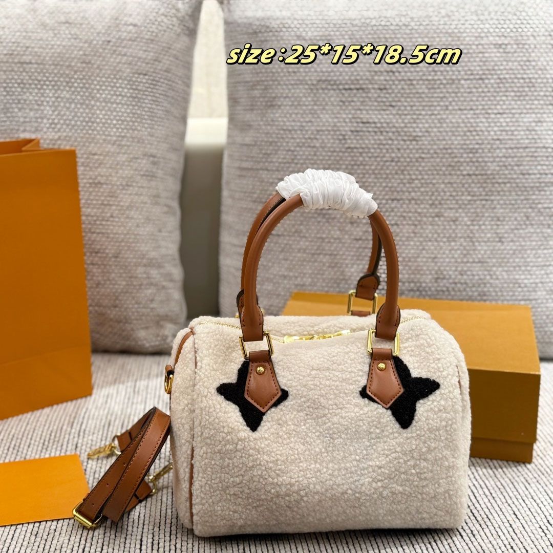 Designer bag Teddy Nano Speddy 25cm Shoulder Bag light gold hardware Classic Women baby lamb wool handbag Pillow Purse Crossbody bag Luxury bag