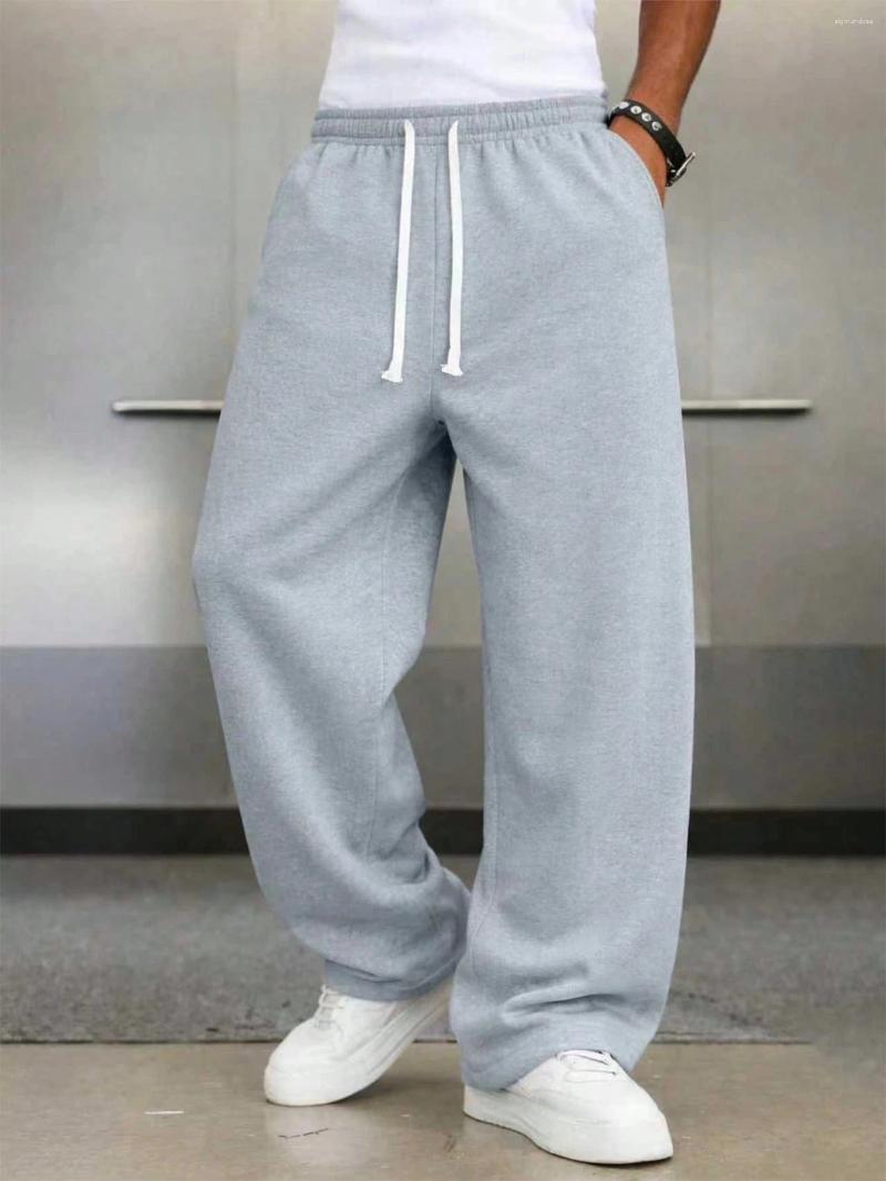 Pair Losse pasvorm, casual joggingbroek voor heren, minimalistische effen kleur, wijde pijpen, ontwerp met trekkoord in de taille, grote zakken