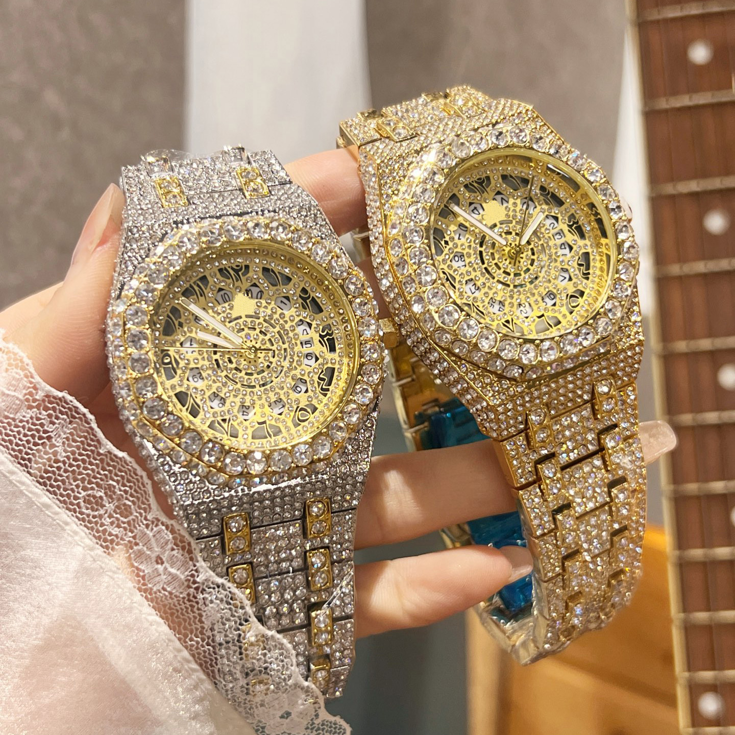 watch designer men 40mm luxury full diamond Letter steel design high quality watches gold metal daily outfit party Christmas gifts with box