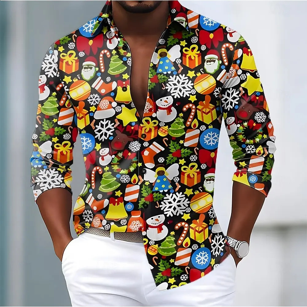Christmas Mens Snowman Snowflake funny christmas Shirt Button Up Shirt Long Sleeve Funny Outdoor Holiday Spring Fall Turndown 260920