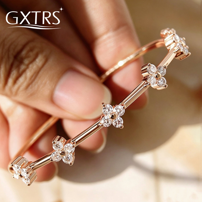 GXTRS 25mm Full S925 Silver Bangles For Women Sparkling Lab Diamond Flower Bracelets 18K Plated Wedding Fine Jewelry 260918