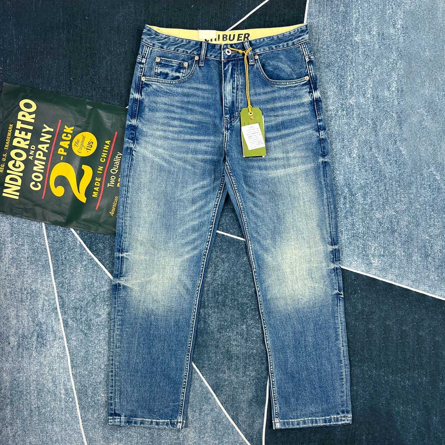 Men's Jeans American retro washed jeans men's straight slim fit trousers stretch distressed denim trousers X260919