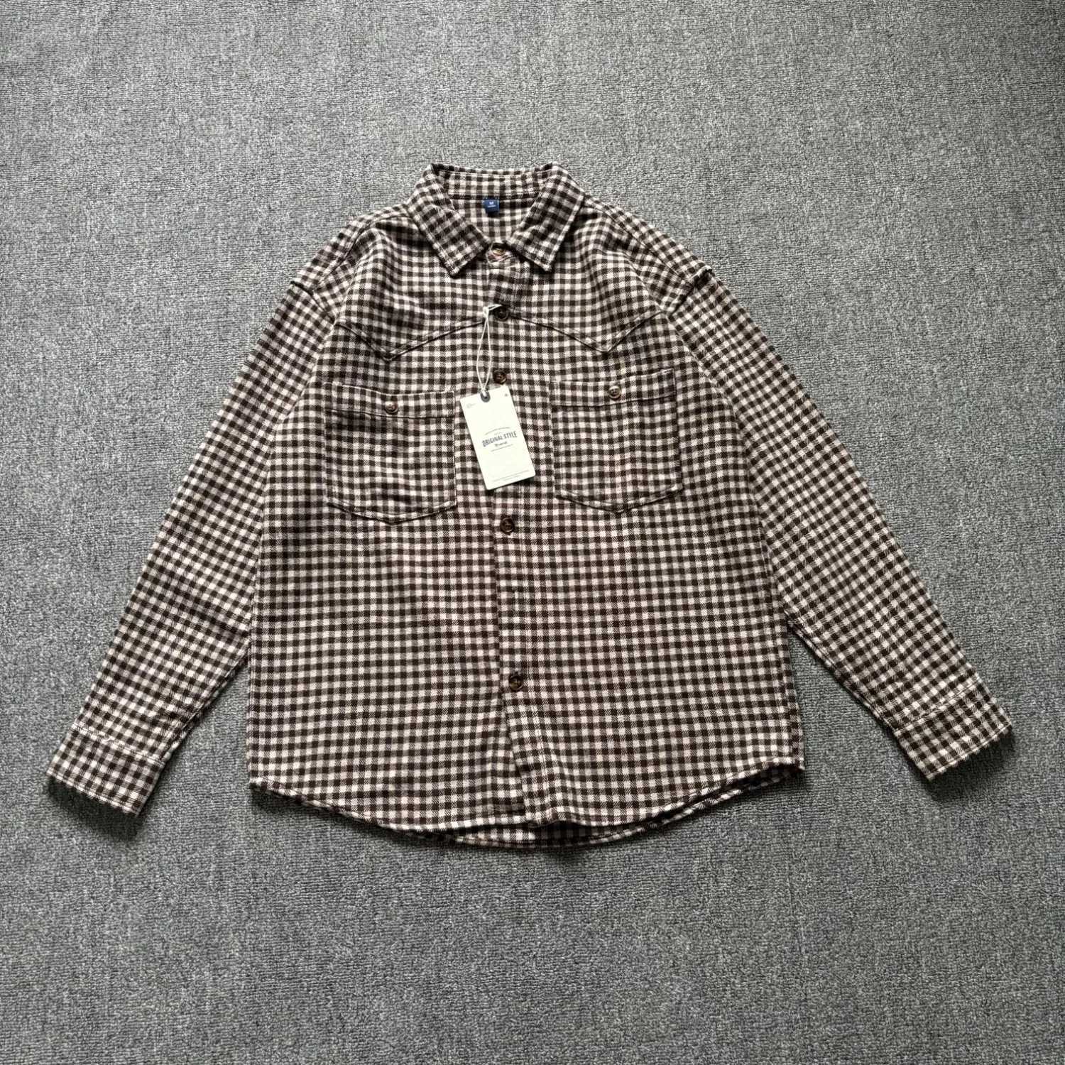 Men's Casual Shirts 100% cotton brushed plaid shirt jacket men's American loose and versatile casual long-sleeved shirt X260919