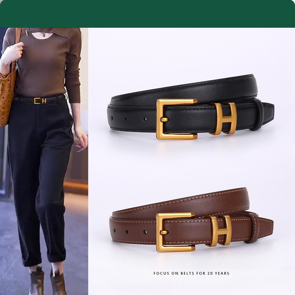 Designer Vintage Gold Pin Buckle Faux Leather Belt Plus Size Slim Waist Strap For Women Dress Pants Elegant Business Casual Decorative Waistband Acc
