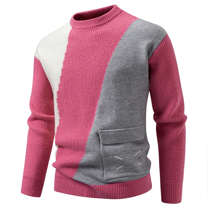 Autumn Winter Mens Fashion Patchwork Sweater ONeck Slim Fit Warm Knitting Pullovers Male Chic Y2k Pullover Knit Sweaters 260920