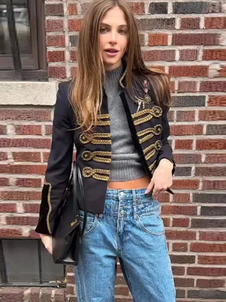 Chic Napoleon Women's Jacket Stand Collar Full Sleeve Single Breasted Female Jackets 2026 Spring Fashion Chic Lady Outerwear 260918