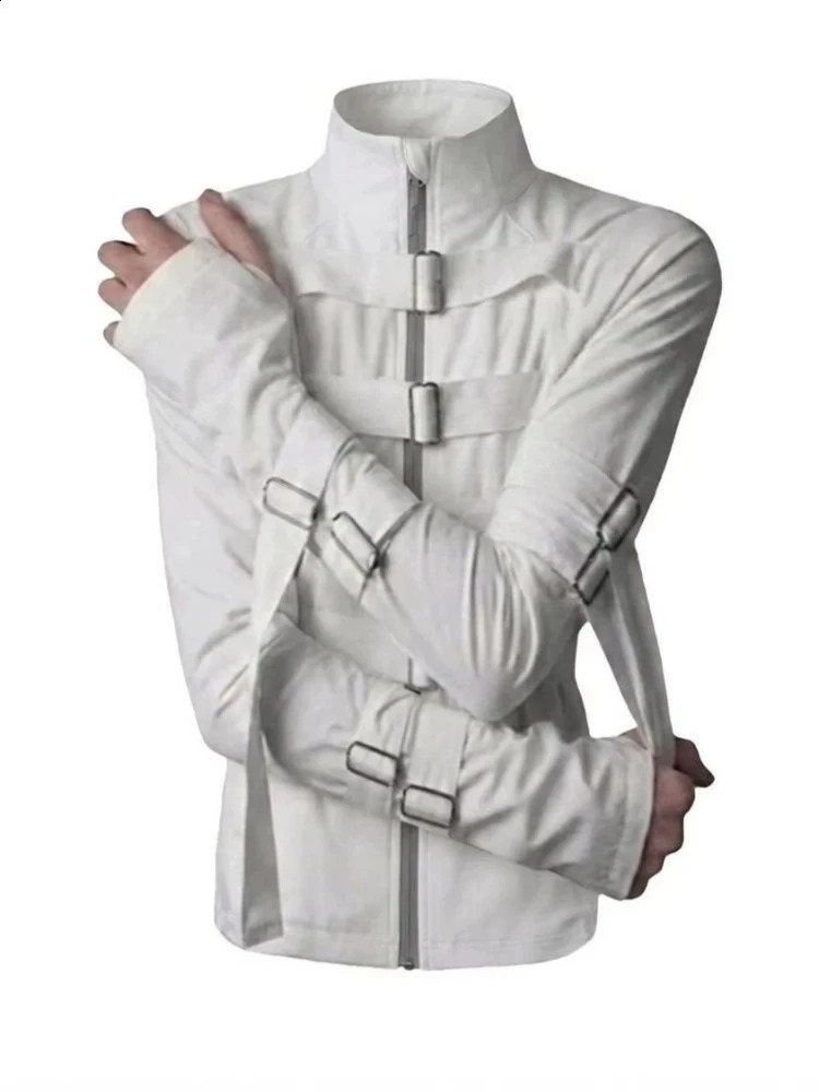 Mens PU Leather Jacket American Street Stand Collar Cropped Coat Harajuku Unisex Zip Up Buckle Vintage Casual Fashion 260920