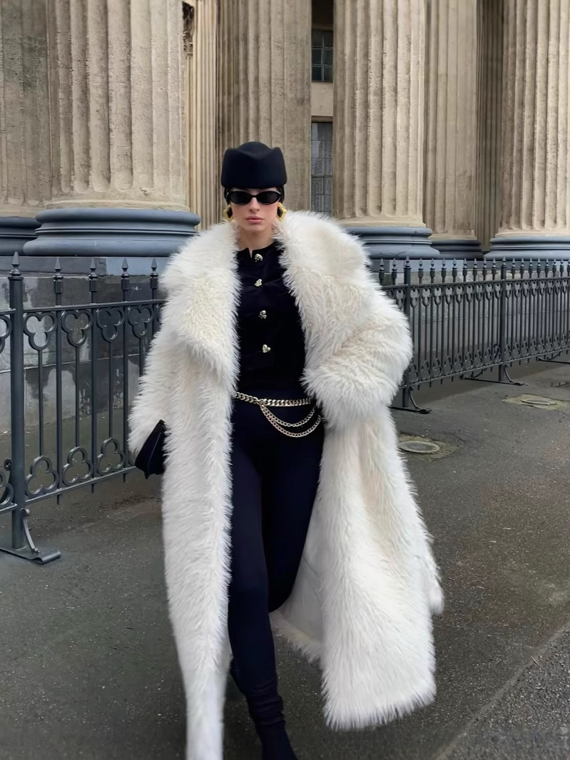 Cross-Border Long Faux Coat 2025 New Over-The-Knee White Thickened Elegant Jacket Toca Eco-Friendly Fur