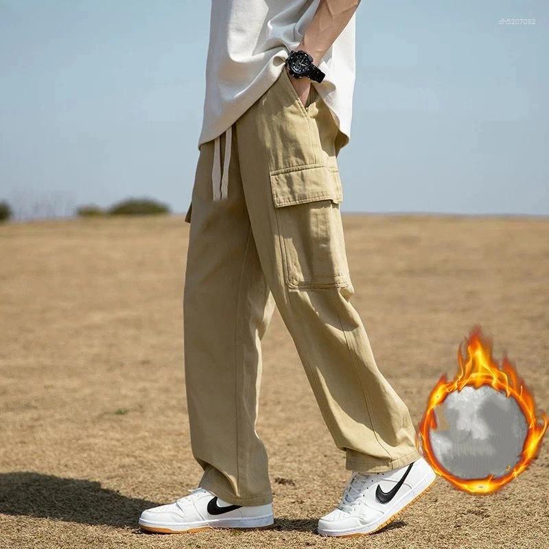 Pantaloni cargo da uomo foderati in pile con coulisse in vita Pantaloni lunghi streetwear casual larghi dritti e multitasche