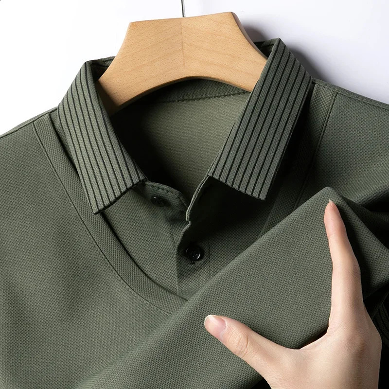 2026 Men's Casual and Fashionable Long Sleeved Solid Color Two-piece Polo Shirt Business All Season Versatile Top 260920