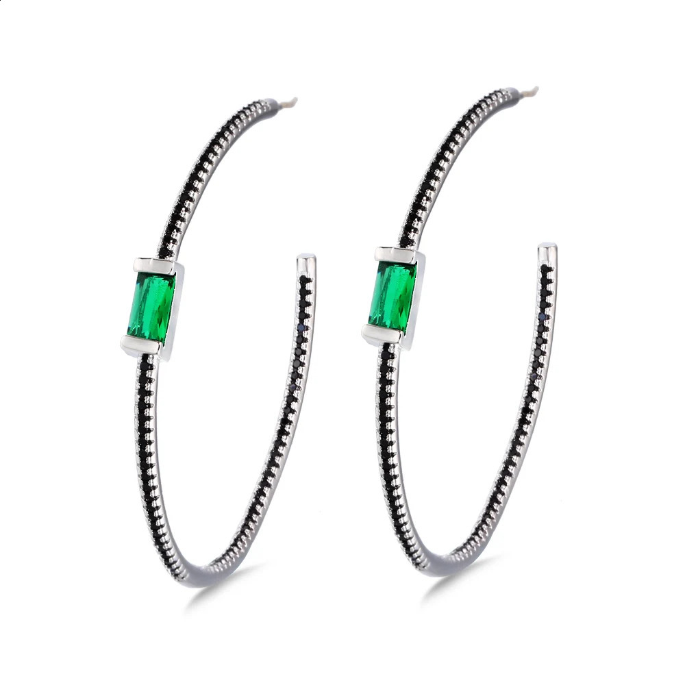 ThreeGraces Trendy Black Green Cubic Zirconia Big Oversized Thin Round Circle Hoop Earrings for Women Party Jewelry E2117 260920