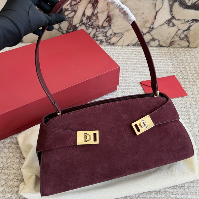 Luxury Bags Women Designer Ferragamobag Trifolio Vintage East-west Suede Leather Bag Shoulder Handbag Classic Elegant Style Daily Fashion Purse