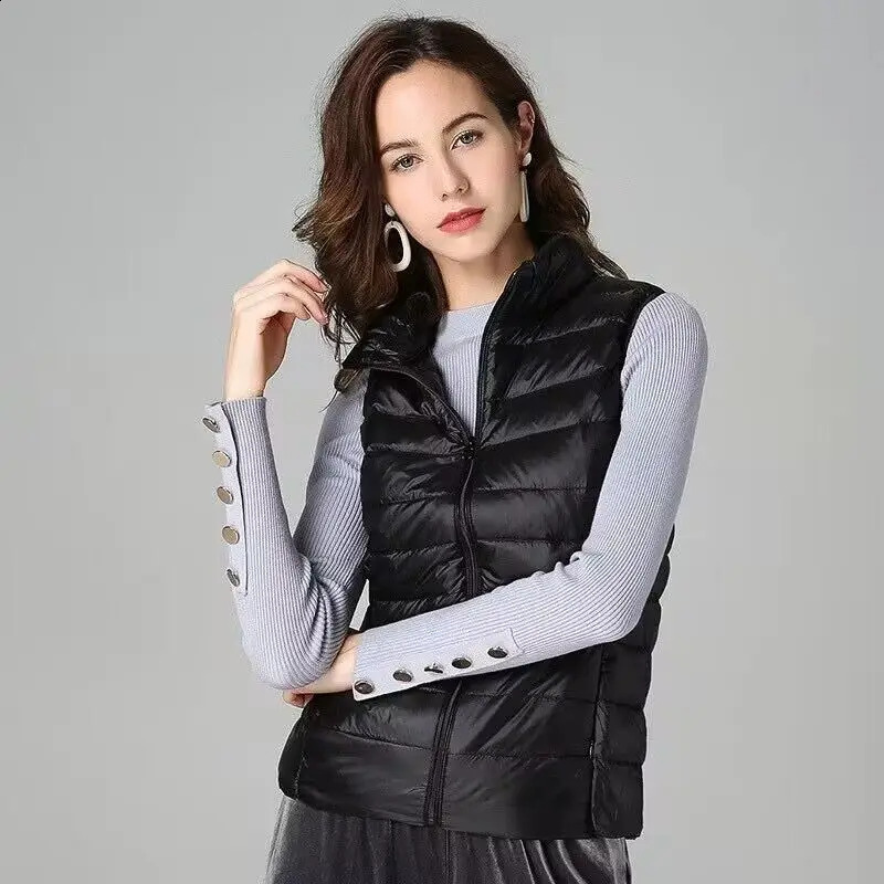 2026 White Duck Down Jacket Women Vest Autumn Winter Sleeveless Waistcoat Warm Lightweight Puffer Jacket Female Tops Outwear 260918