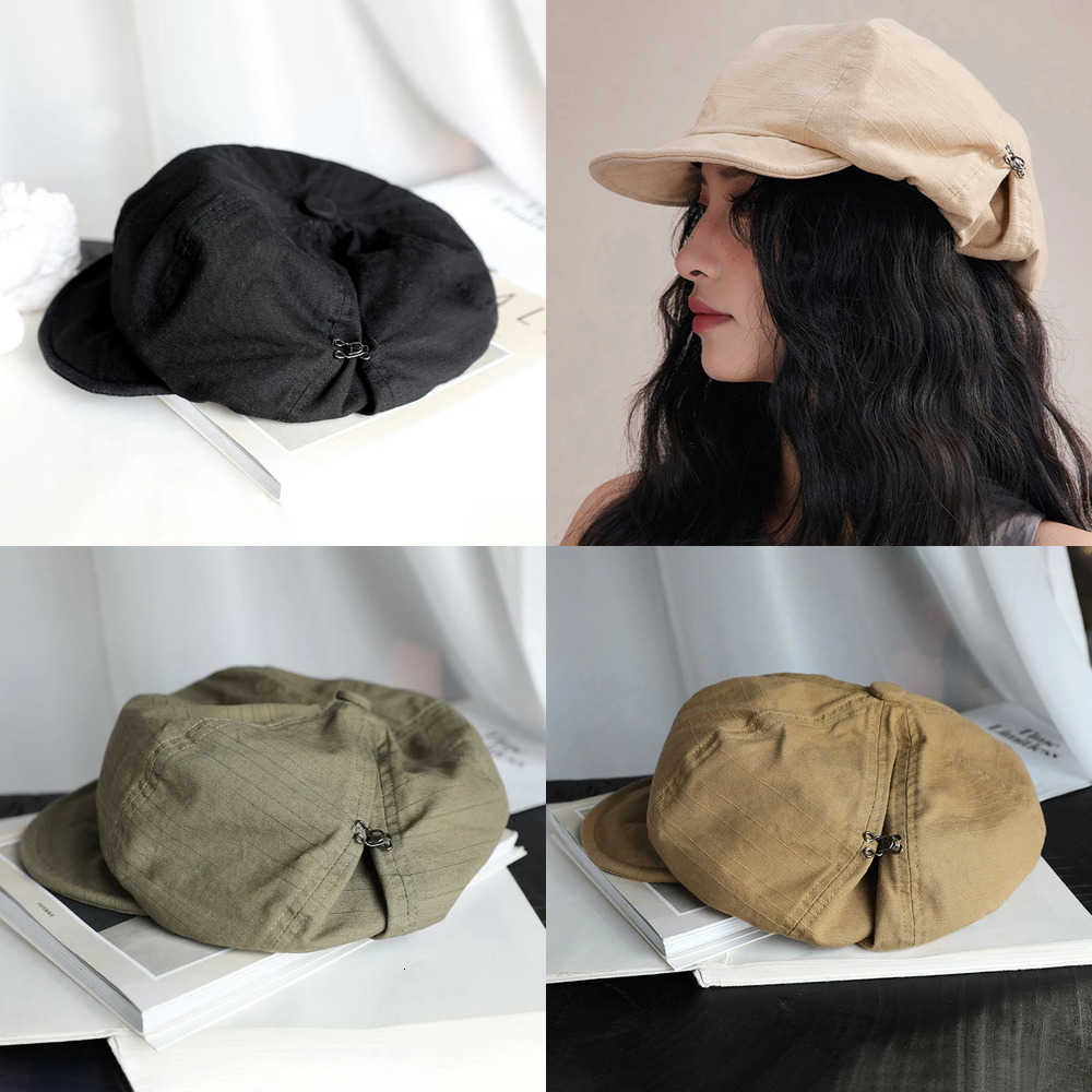 Cap Octagonal Newsboy Berets Women Solid Color Cotton Linen Beret Hat Casual Female Painter Caps J260919