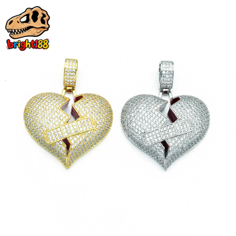 Moissanite Rapper Hip Hop Cuban Link Chain Iced Out Broken Heart Custom Pendant Necklaces