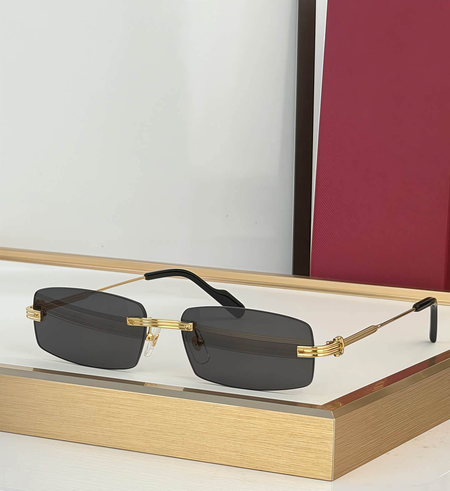 Vintage Rectangle Sunglasses for Men UV400 Protection Classic Style Gold Metal Frameless Designer Sun Glasses Vacation Driving Eyewe