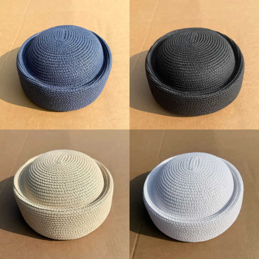 Straw Berets New Summer Handemad Pillbox Hat Fedoras Women's Sun Hat Circle Concave Top Colorful Beret Hat Church Derby Party Beach Hat J260919