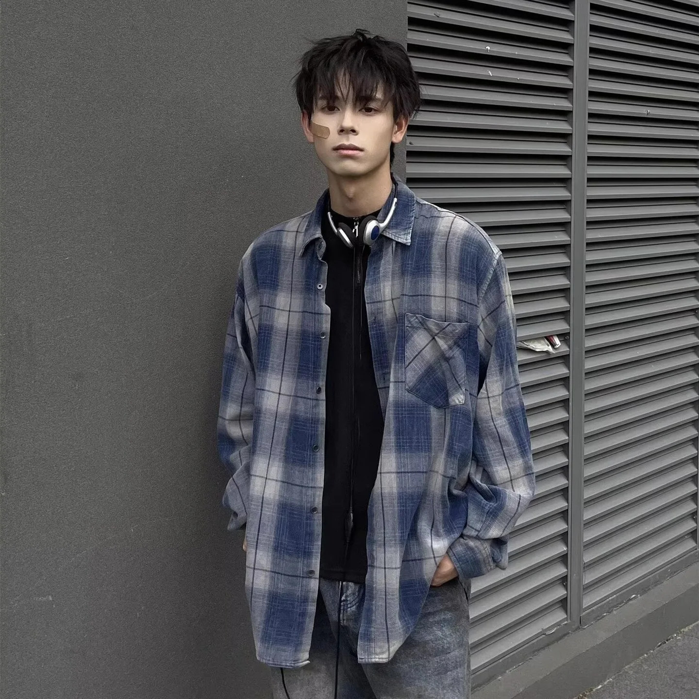 Spring Autumn American Plaid Shirt Men Loose Casual Retro Gradient High Street n Long Sleeve Top Youth Fashion 260920