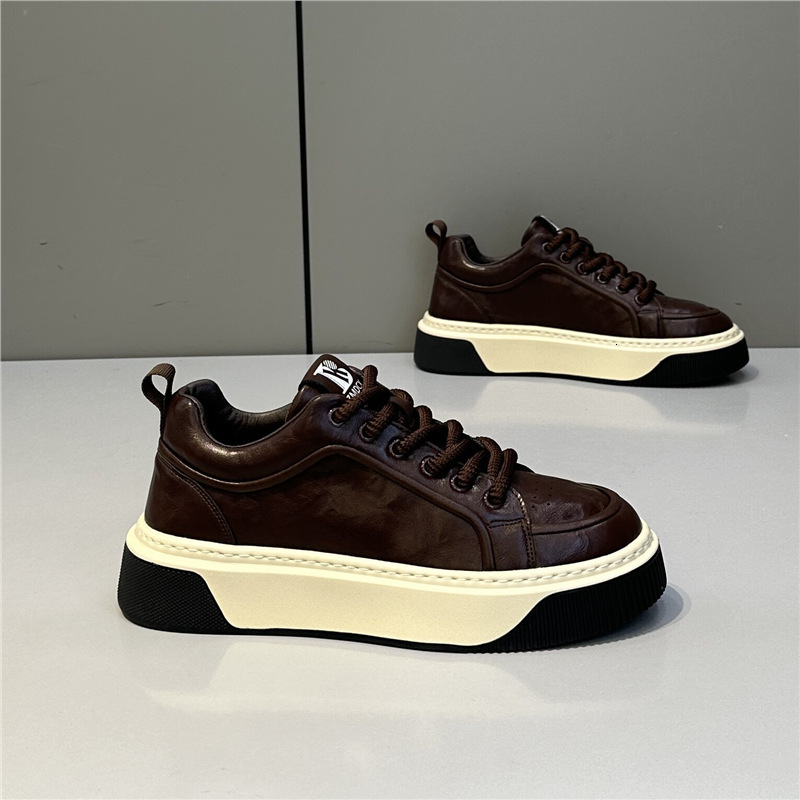 Men's 2025 Autumn New Fashion Casual Sneakers Leather Thick Sole Comfortable Casual shoes Sports Versatile Designer shoes Korean Style Trendy S