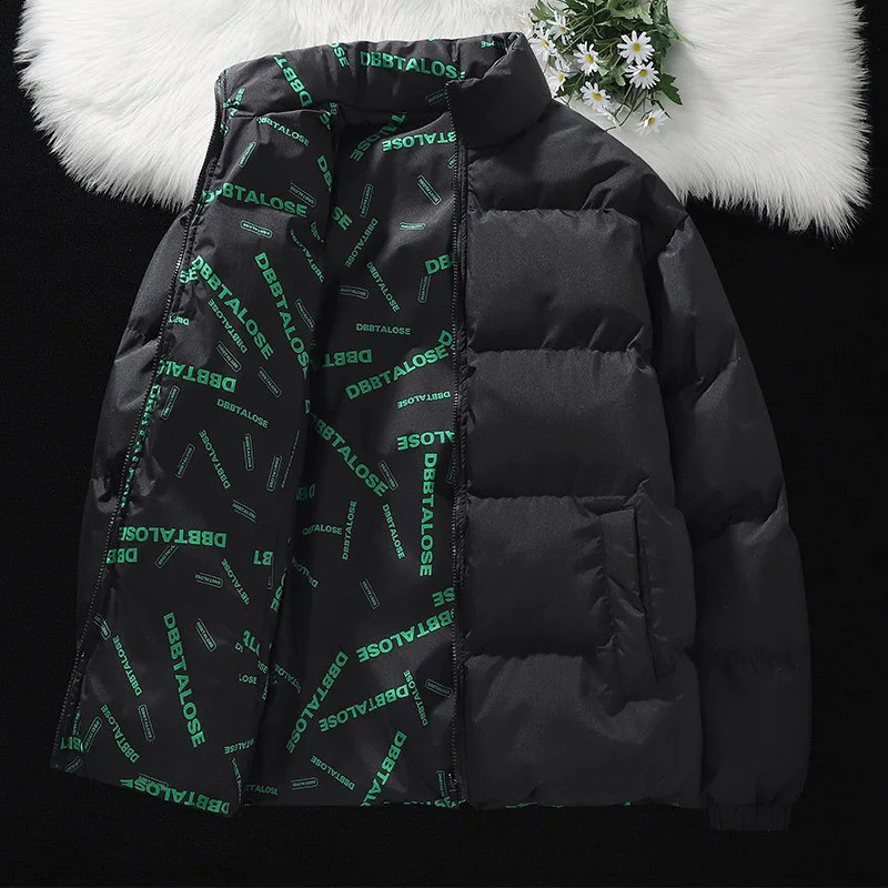 Mens Reversible Down Jacket Fall Winter Stand Collar Thickened Puffer Cotton Coat Warm Streetwear 260920