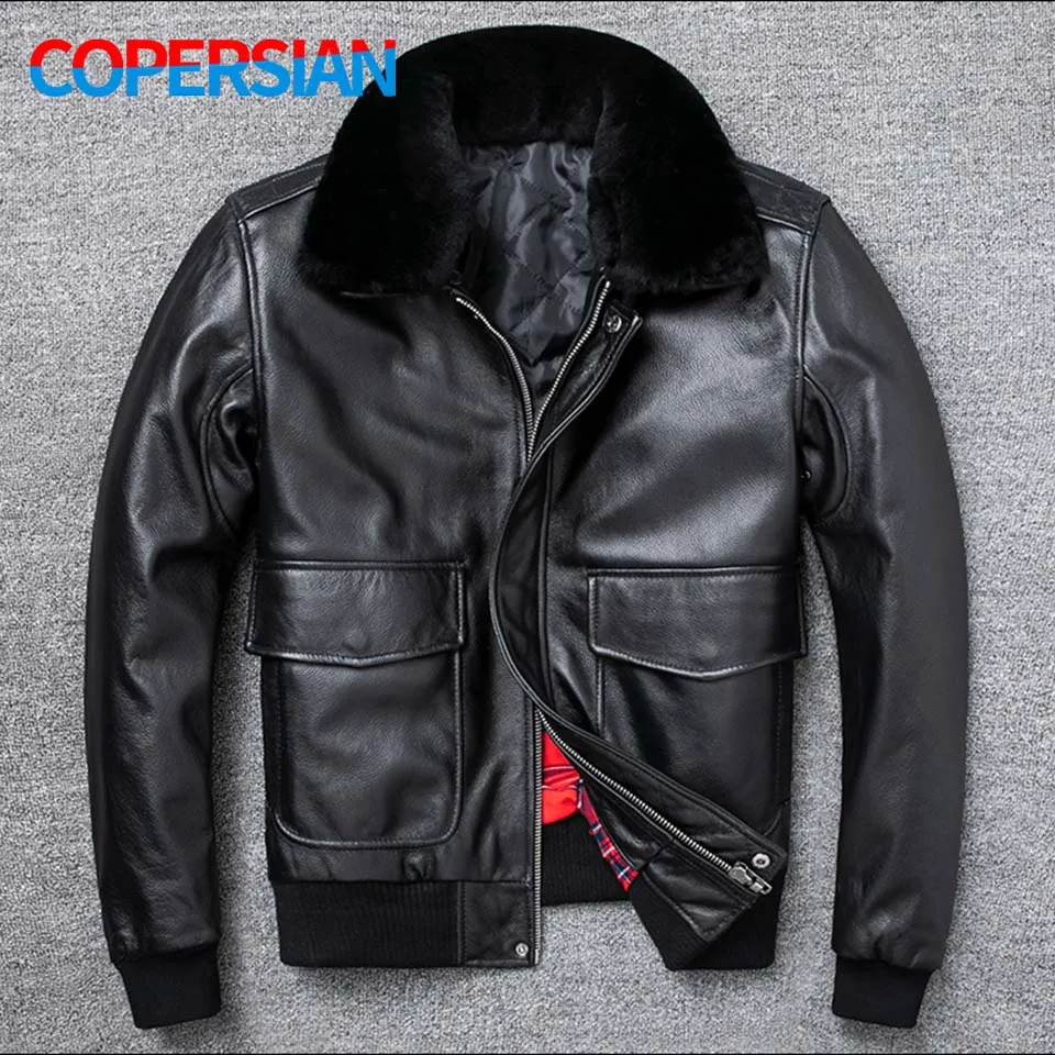 Air Force Flight Jacket Fur Collar Genuine Leather Top Layer Cowhide Leather Jacket Men Black Cowhide Coat Men's Winter Jacket 260920