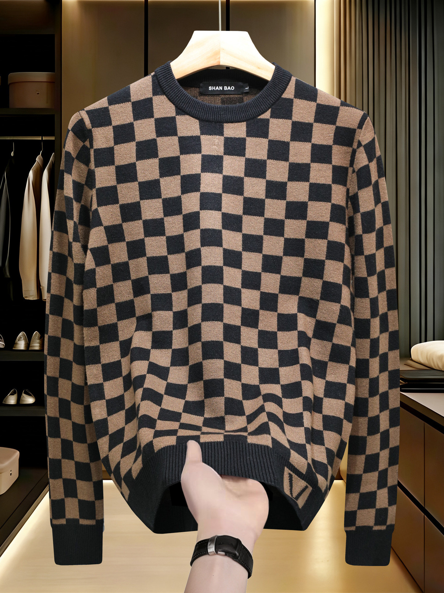 European Style Autumn/Winter Men's Mid-Collar Sweater, Thick Wool Knit, Plus-Size Pullover Base Layer, Trendy