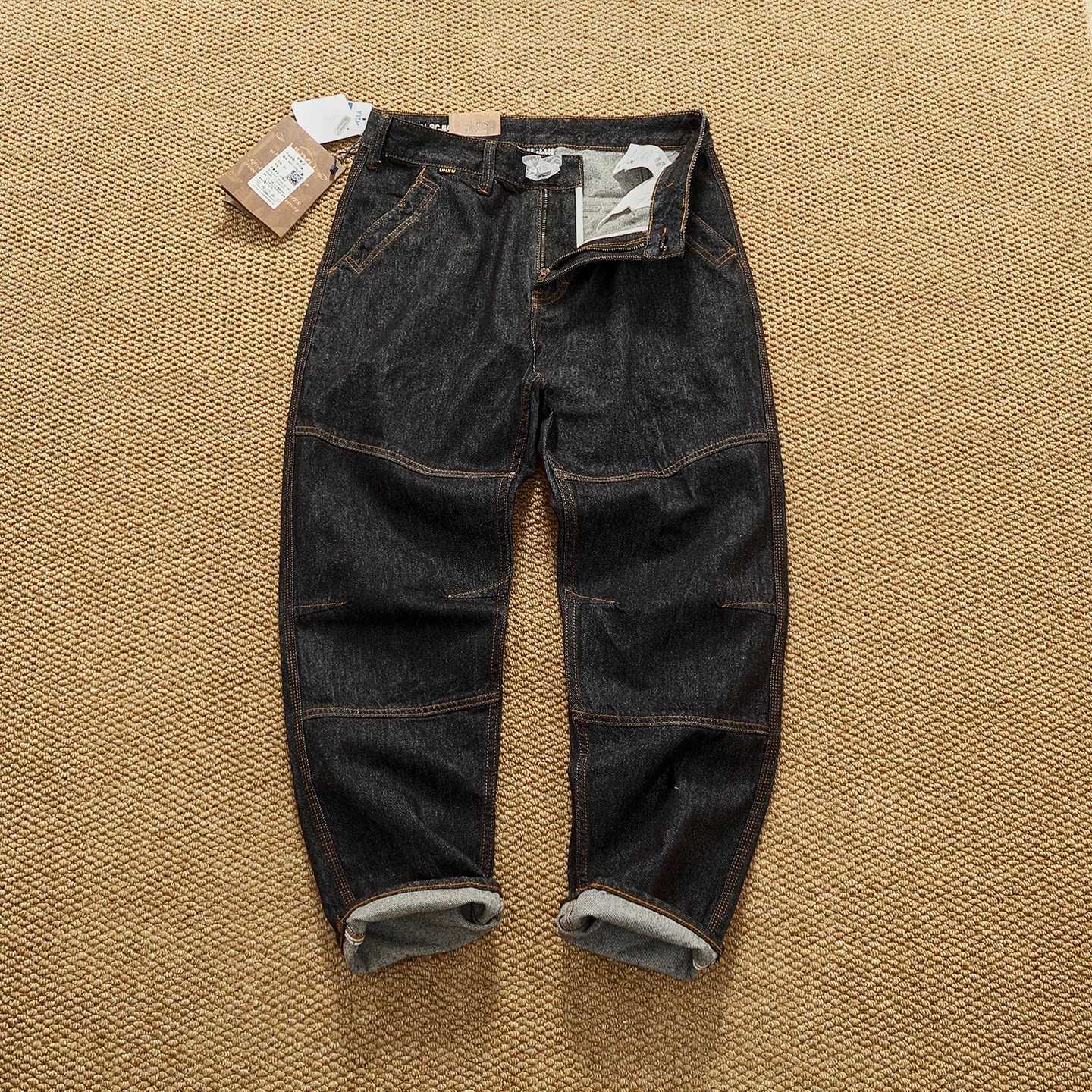 Men's Jeans 15OZ dark jeans men's trendy loose 3D vertical cut autumn and winter heavy conical casual pants X260919