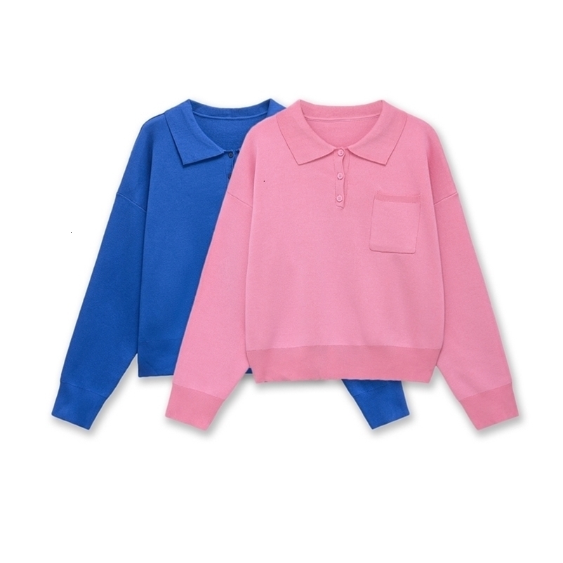 Women Front Patch Pocket Basic Knit Women's Sweater Polo Collar Long Sleeve Female Pullovers Chic Tops Knitwear 5536008 260918