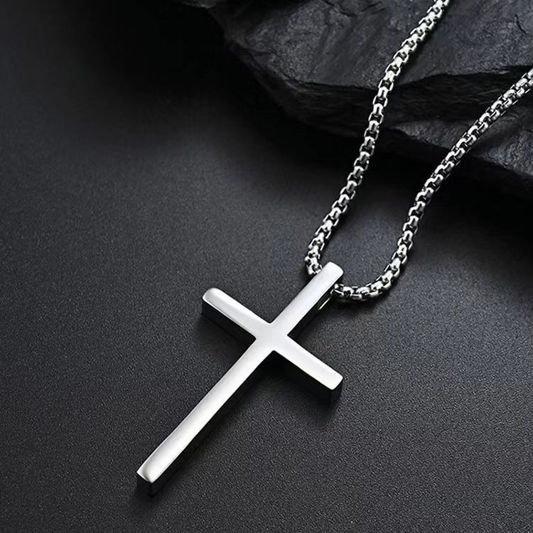 Glossy Cross Necklace for Men, Niche Design with a High-End Feel, Long Pendant, Simple Trendy Hip-Hop Style Accessory