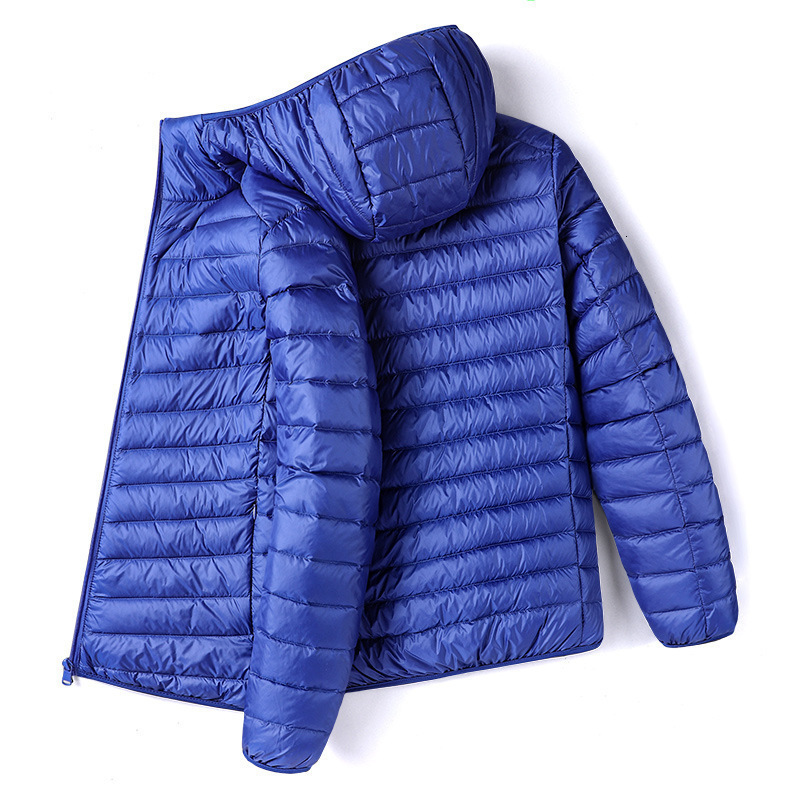 Men Hooded Ultra Light Down Jacket Packable Solid Color Zipper Warm Puffer Coat Winter Male Casual Outerwear