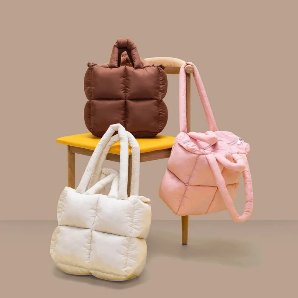 Fashion Nylon Cloth Puffy Shoulder Bag Large Capacity Soft Down Feather Handbag Quilted Padded Space Cotton Shopping Tote 260920