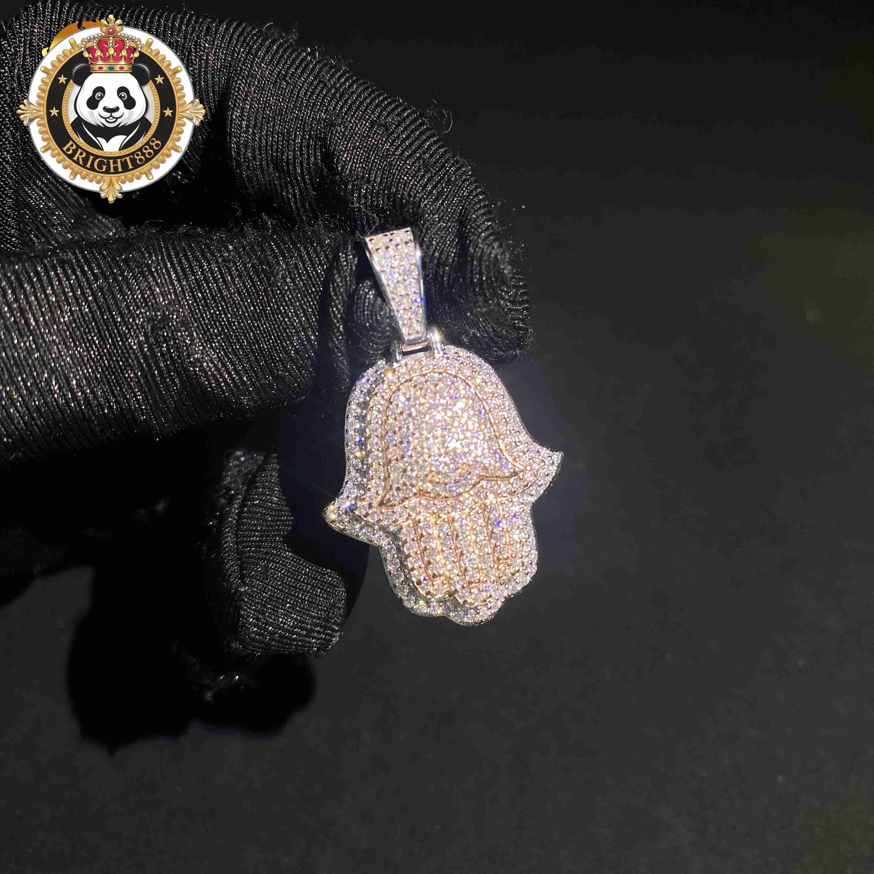 High Quality Ready to Ship Two Tone Hamsa Charm Fine Hip Hop Jewelry 925 Silver VVS Moissanite Custom Iced Out Diamond Pendant