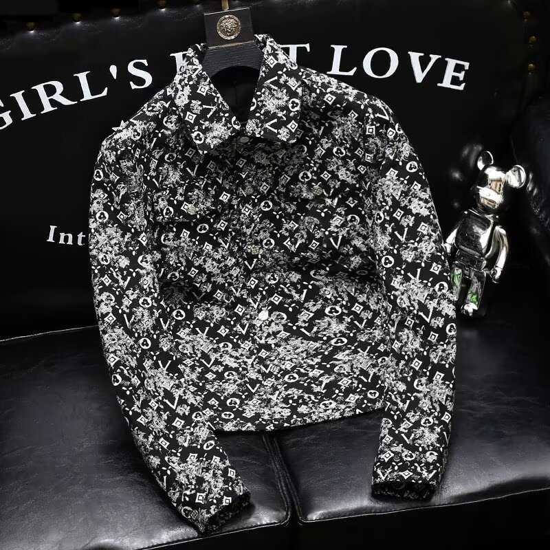 Luxury Mens Designer Jacket Denim Top Winter Multicolored Jacquard Short Lapel American Street Fashion Casual Classic Pattern Youth Versatile Trendy
