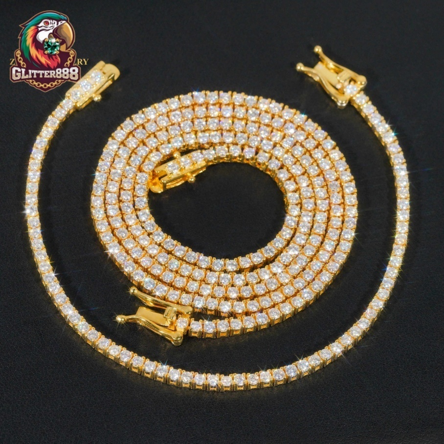 Hot Sale Iced Out 2mm Tennis Chain 925 Sterling Silver VVS Fine Jewelry Moissanite Tennis Chain Men Women