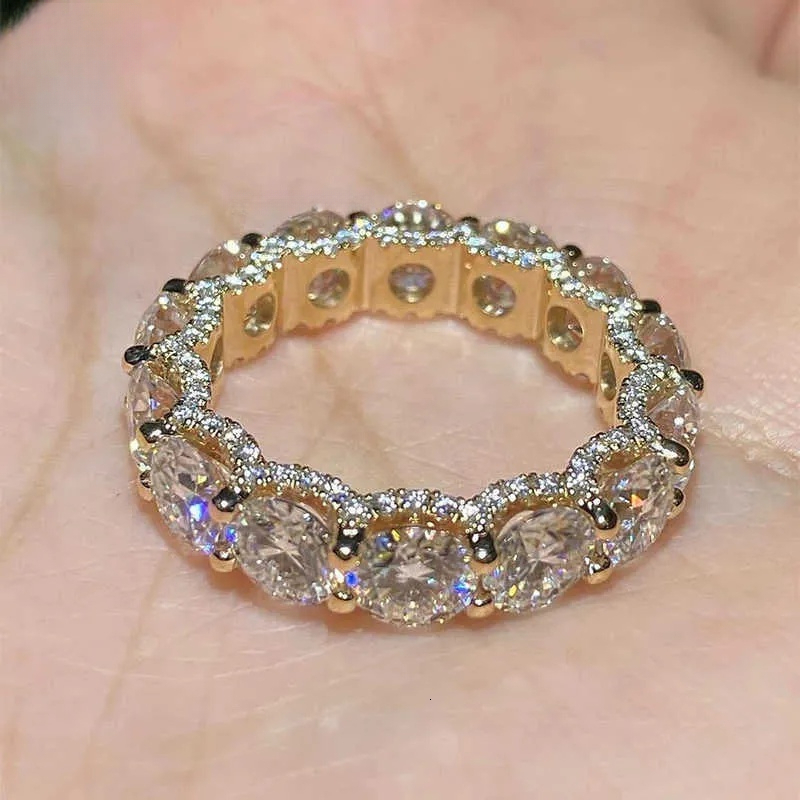 10k 14k 18k Moissanite Engagement Hoop Charm Classic Ice Out Tennis Chain Solid Gold VVS Wedding Rings Women