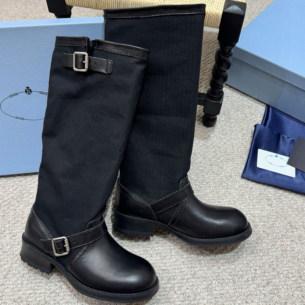 Leather And Canvas Boots Womens Luxury Designer Boot Retro Style Fashion Brand Knee High Boot New Refined Casual Autumn Winter Knight Boots Leather